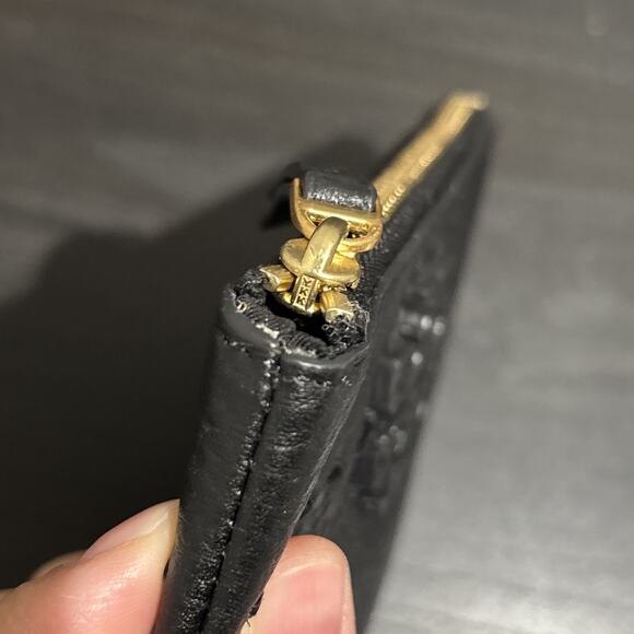 Tory Burch Black Pebbled Leather Card Case Key Ring Coin Pouch Wallet 3.5”x5.5” - Picture 4 of 8